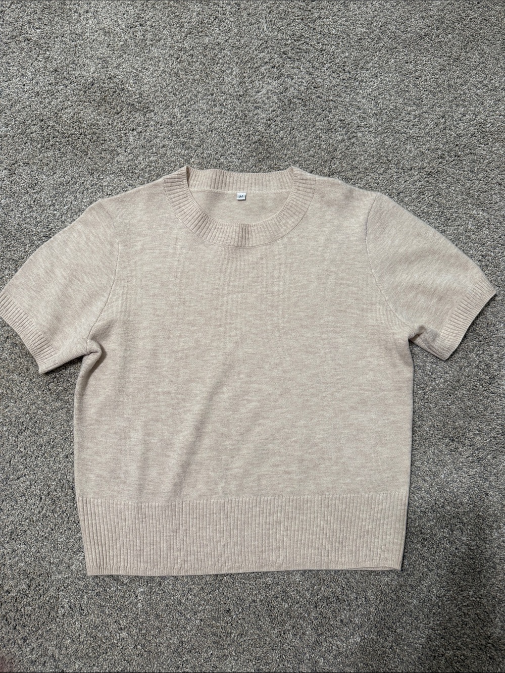 Women's Short Sleeve Knit Top in Light Beige